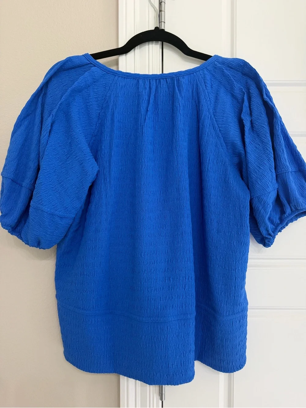 LOFT Royal Blue Crinkle V-Neck Peasant Blouse